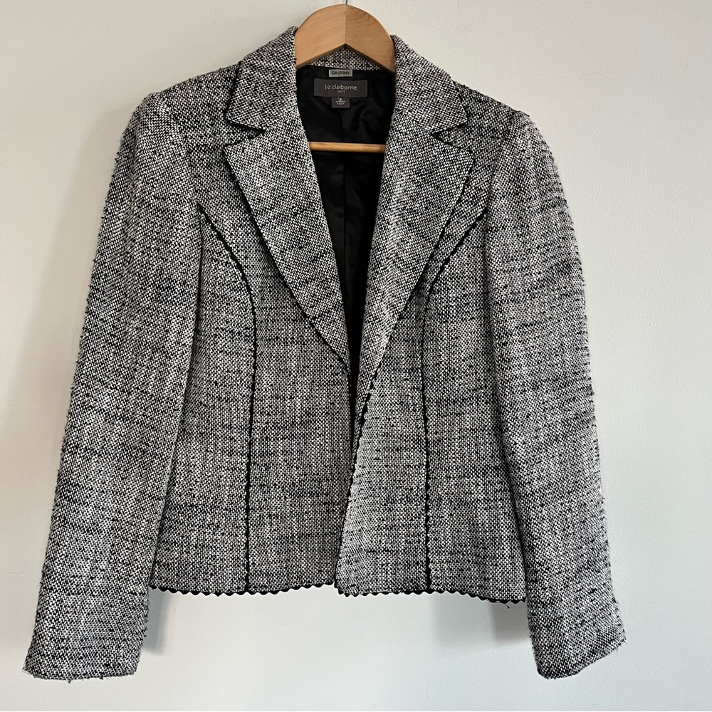 Vintage Liz Claiborne Suits Single Breasted Black & White Tweed Blazer Size 8